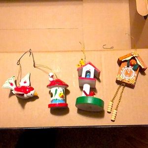 4 wooden, vintage ornaments